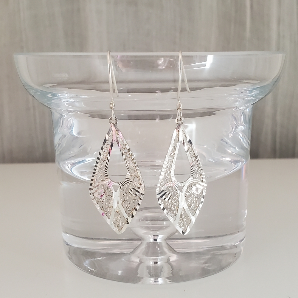 925 Turkey Sterling Filigree Kite Drops w/Diamond-Cut Accents - Picture 2 of 7